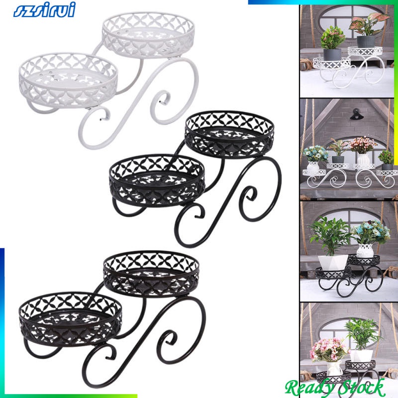 Giá Đỡ Chậu Hoa Hai Tầng Bằng Sắt Trang Trí Phòng Khách