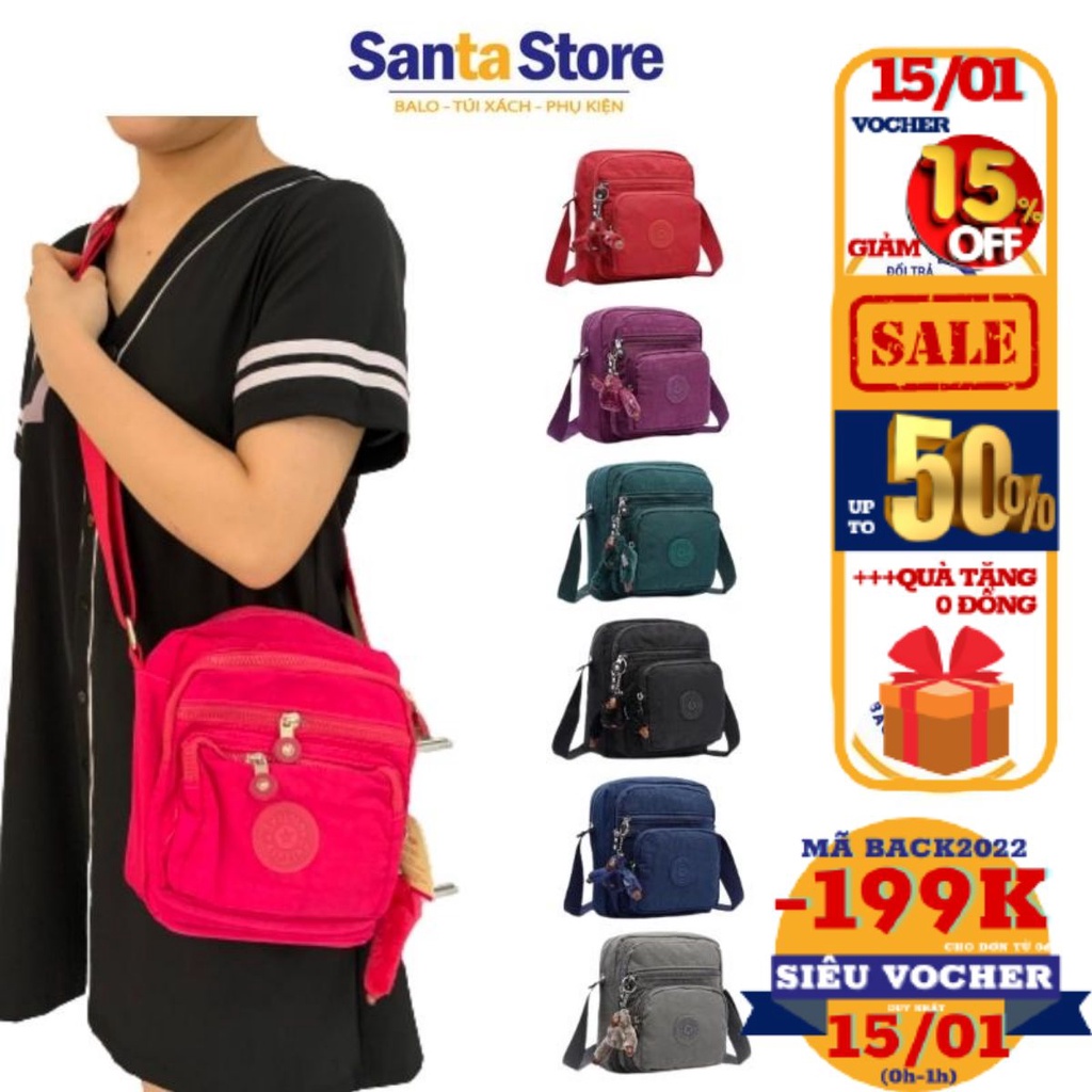 Túi vải dù đeo chéo nữ mini Kip.ling KL1804 đựng điện thoại ví tiền thời trang Hàn Quốc cao cấp nhiều ngăn SANTA STORE