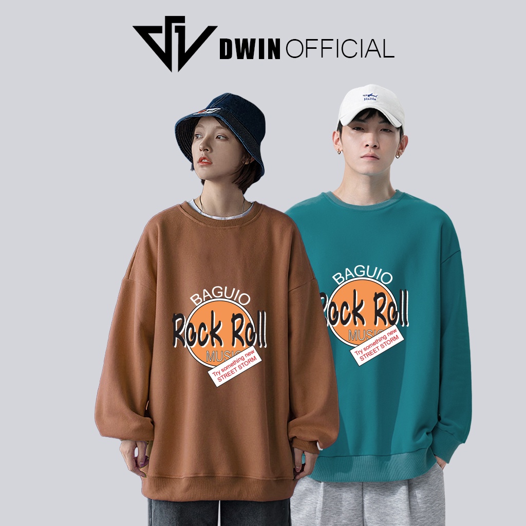 Áo sweater nỉ Rock Roll unisex DWIN basic nam nữ form rộng oversize local rand SP00103