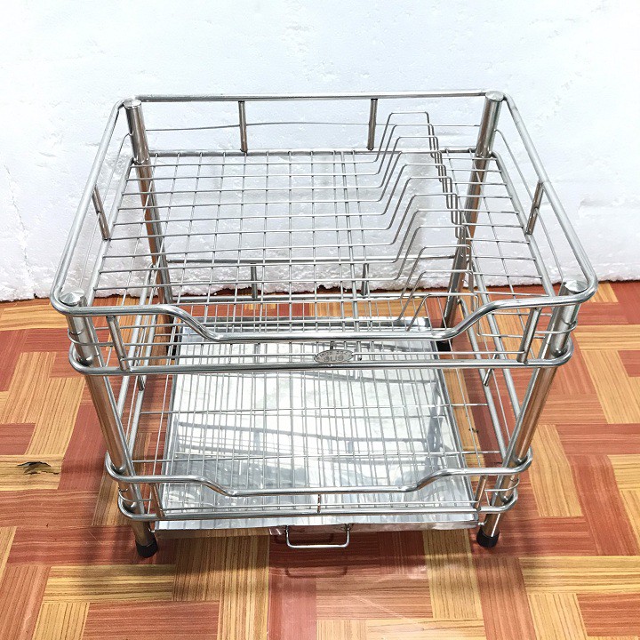 Kệ ống 2 tầng úp chén-úp dĩa INOX cao cấp SUS304 khay hứng nước - KO2T-45DKI3-