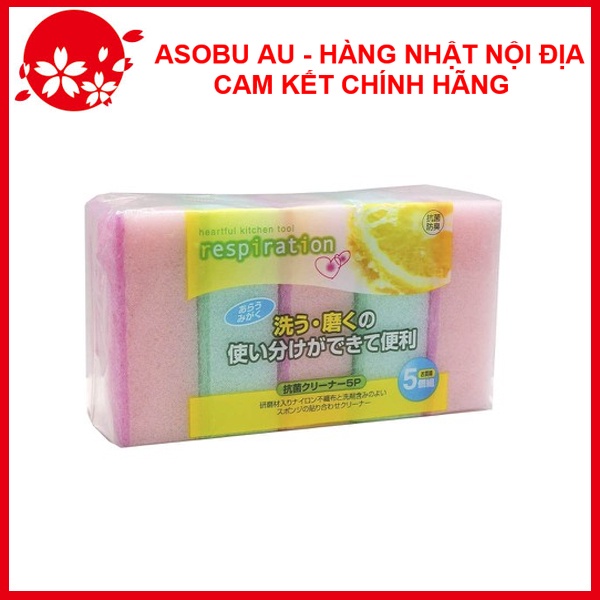 Set 5 miếng xốp rửa bát 1 mặt ráp (made in Japan)