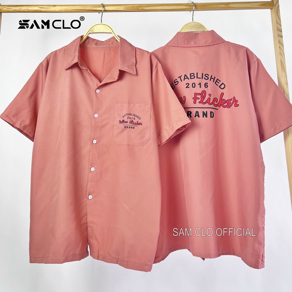 Áo sơ mi nữ tay lỡ SAM CLO cổ bẻ tay ngắn có túi freesize form rộng HÌNH YELLOW FLICKER BRAND