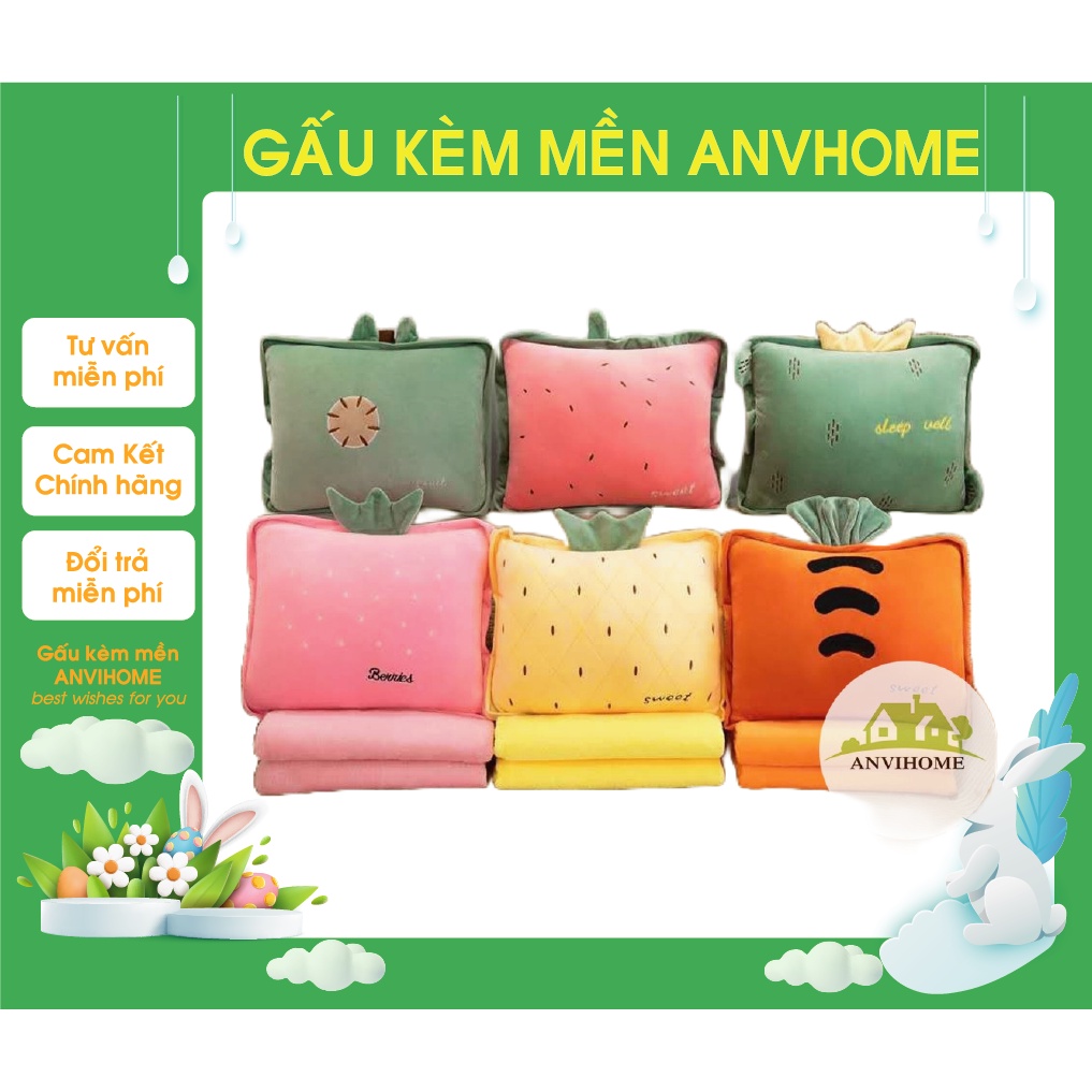 Bộ gối văn phòng gấu bông có mềm, gấu bông kèm mền hình Voi, Hà Mã, Sư tử,Khủng long, Khỉ, cá sấu