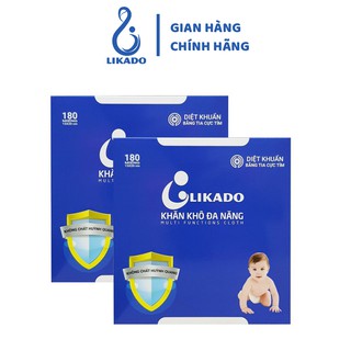 Khăn khô đa năng cho bé likado dạng rút hộp 180 tờ kích thước 15*20cm (combo 2 hộp)