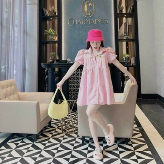 Đầm sơ mi babydoll mix hoa siêu xinh HÌNH THẬT CẬN CHẤT