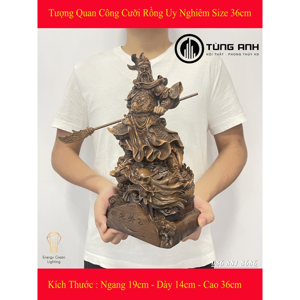 Tượng Quan Công Cưỡi Rồng Uy Nghiêm Size 36cm - Phong Thủy Mang Lại Sự Thịnh Vượng,Trí Tuệ Và T iền Bạc Trong Kinh Doanh