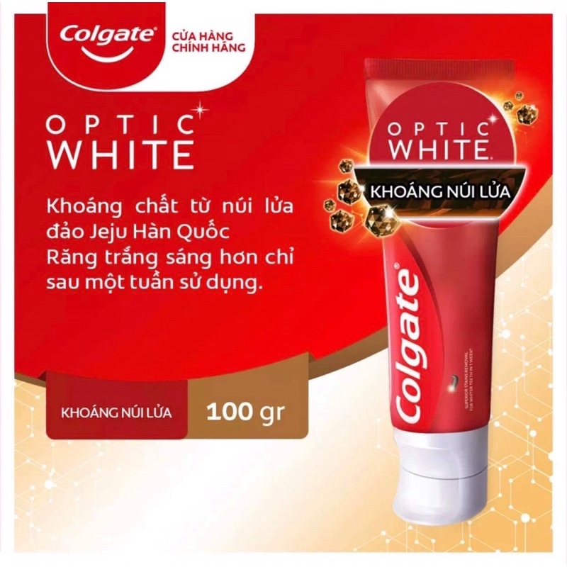 Kem đánh răng làm trắng sáng Colgate Optic White từ khoáng núi lửa 100g