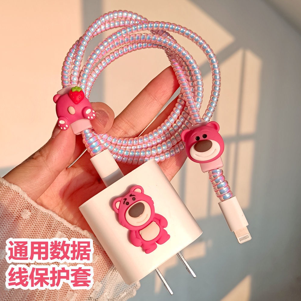 Vỏ Bọc Bảo Vệ Dây Cáp Sạc Hình Chú Gấu / Dâu Tây Dễ Thương Cho VIVO Huawei OPPO