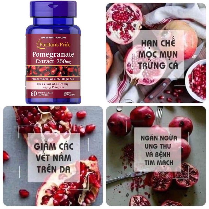 Viên uống chống nắng nội sinh, mờ nám, trắng da lựu Pomegranate Extract Puritan's pride