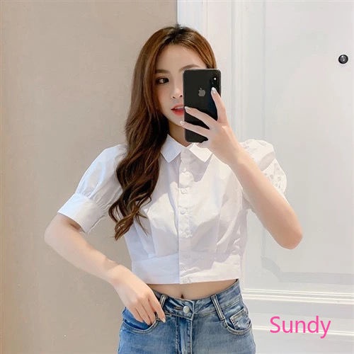 Áo croptop tay ngắn phong cách Hàn Quốc thời trang mùa hè cho nữ