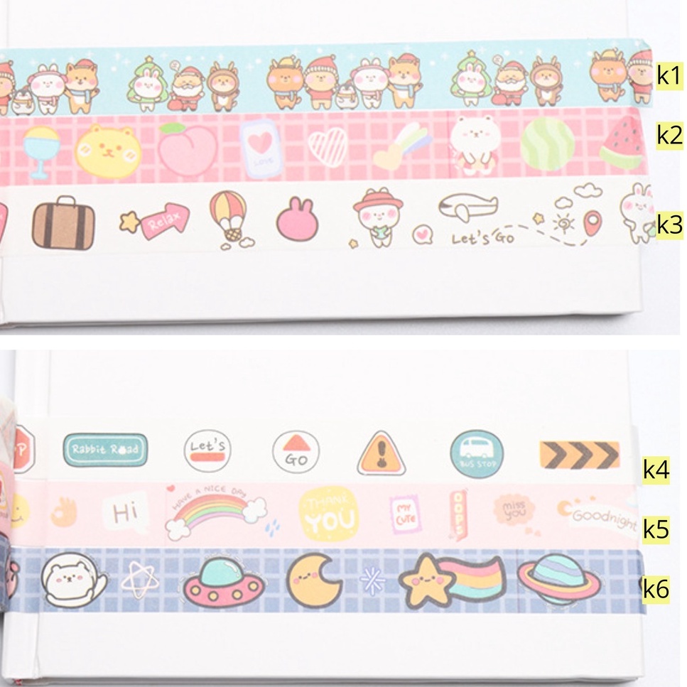 Zanmo Băng Keo Giấy Dính Washi Tape Gấu Thỏ Mèo Cún Trang Trí Xinh Xắn 5 Mét
