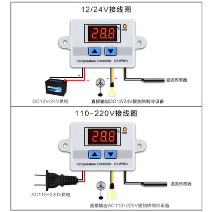 Bộ Điều Khiển Nhiệt Độ Đèn LED Kỹ Thuật Số 10A 12V 24V 220V XH-W3001