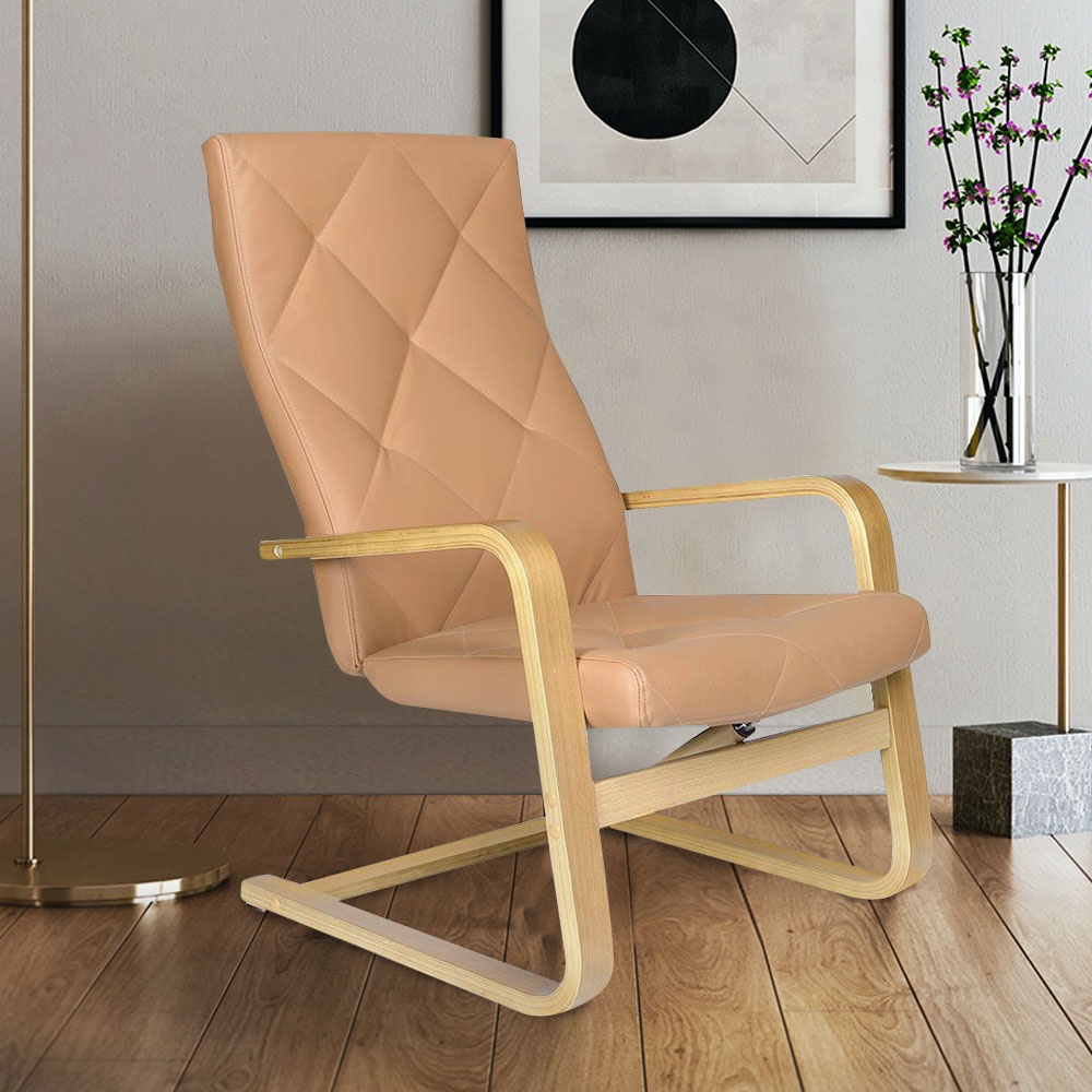HomeBase FURDINI Ghế ngồi thư giãn bằng da PU khung thép cao cấp có tay vịn W63.5xH98xD84cm màu nâu