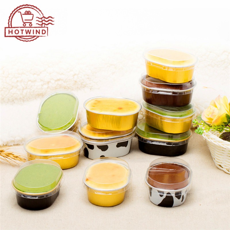 Cốc nướng bánh bằng nhôm nhiều màu hình oval kèm nắp tiện dụng
