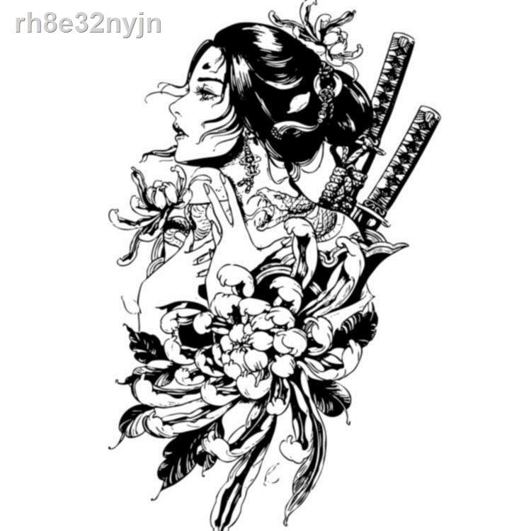 ☁☫Nhật Bản Ukiyoe Kiếm sĩ Geisha Hoa Không thấm nước Thảo dược Bán vĩnh viễn Nước trái cây Hình xăm dán H