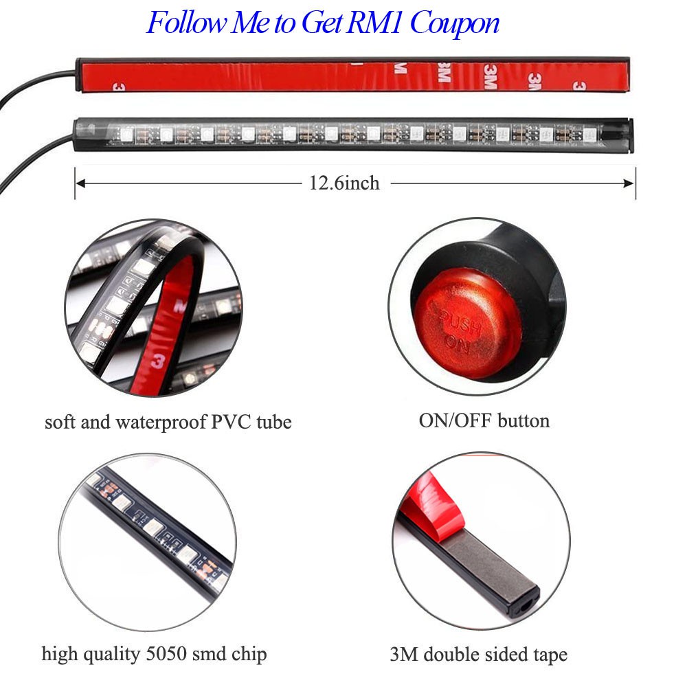 Dải Đèn LED Nhiều Màu 4x9 4x12 4x18 Trang Trí Nội Thất Xe Hơi Kèm Điều Khiển Từ Xa
