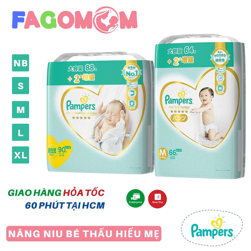 Tã/Bỉm dán/quần Pamper Premium nội địa Nhật NB90/S82/M68/M66/L54/L52/XL48 - Fagomom