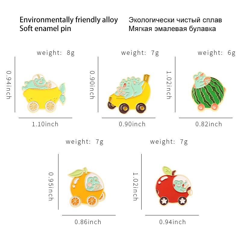 Ghim cài áo QIHE JEWELRY hình chú ếch lái xe trái cây dễ thương trang trí balo phong cách nữ tính thanh lịch
