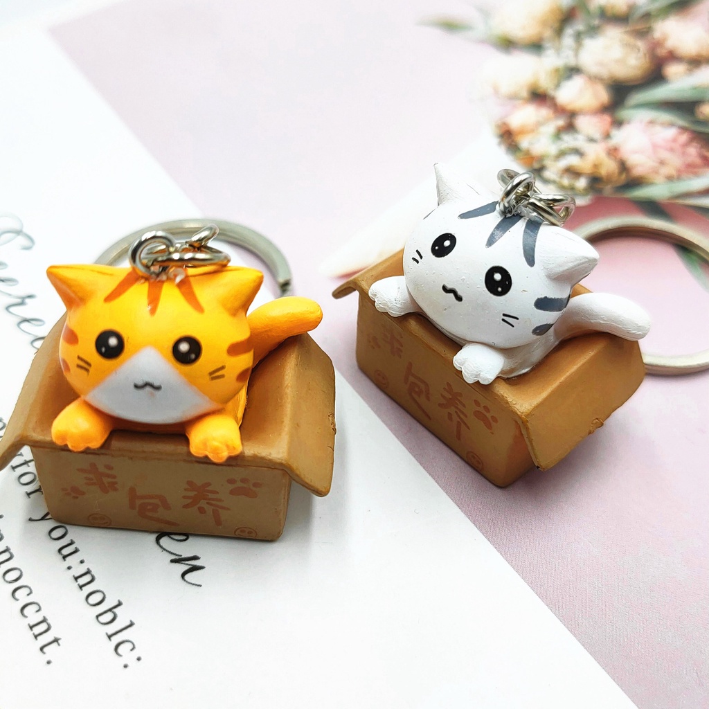 Móc khóa mèo con bỏ trong hộp keychain chìa khóa box cat PKDANH