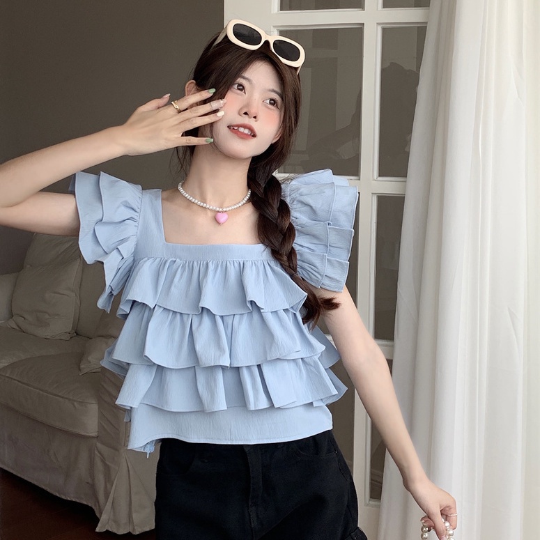 Áo Sát Nách Cổ Vuông Nhiều Lớp Phối Bèo Dễ Thương  tao bao