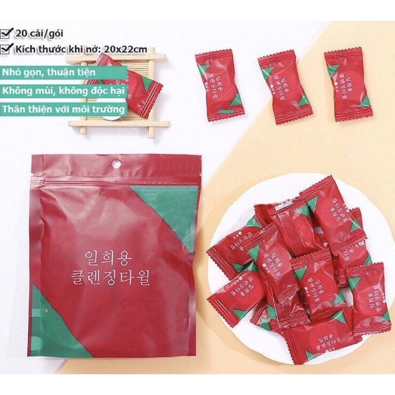 Sỉ 8k- Túi 20 khăn giấy nén Hàn Quốc, dạng viên kẹo dùng 1 lần