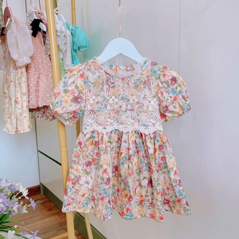 Váy trẻ em Váy hoa phối ren ngực xinh xắn vải mềm mát