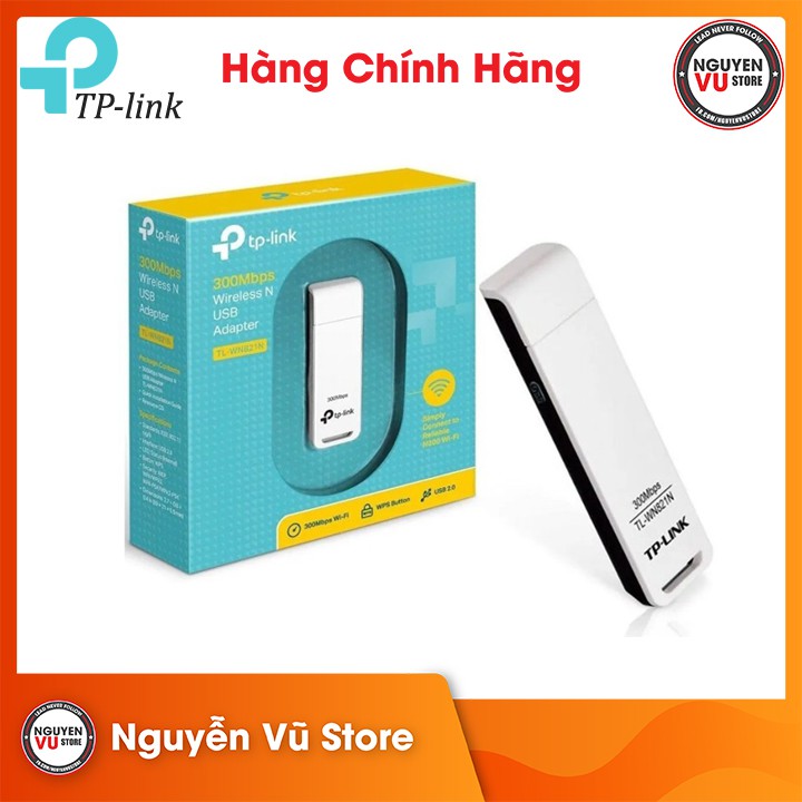 USB thu sóng WIFI Chuẩn N 300Mbps TP-Link TL-WN821N - Hàng Chính Hãng