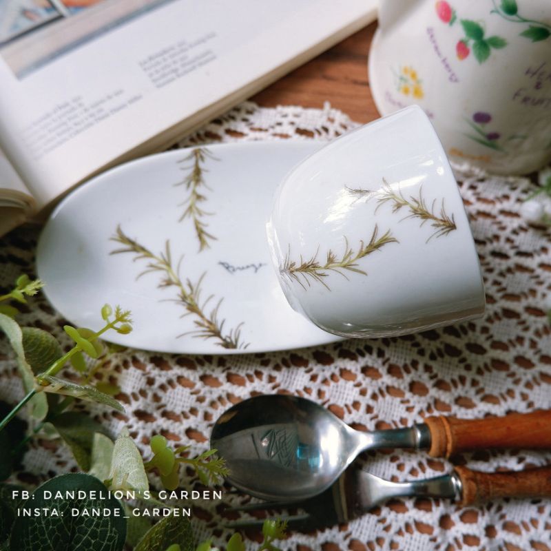 Set khay kèm ly vẽ lá hương thảo