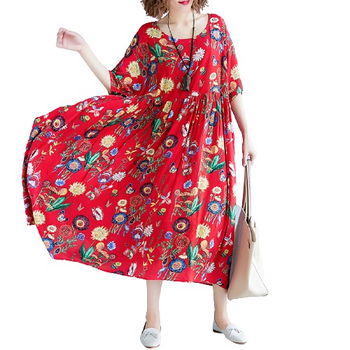 Đầm maxi dài ZANZEA cổ tròn in họa tiết thanh lịch cho nữ | BigBuy360 - bigbuy360.vn