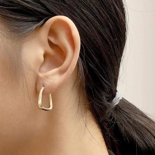 Bông tai bạc 925 tứ giác đều xi vàng và xi kim