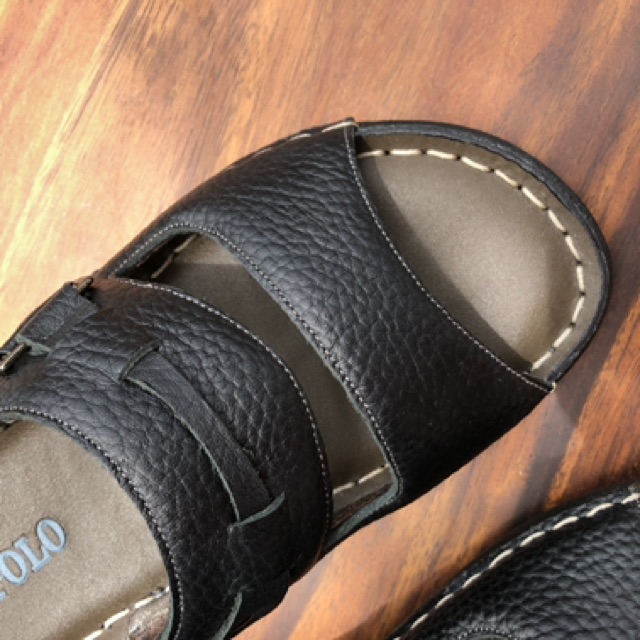 Dép da nam 2 quai chất liệu da bò chất lượng đế đi không mòn