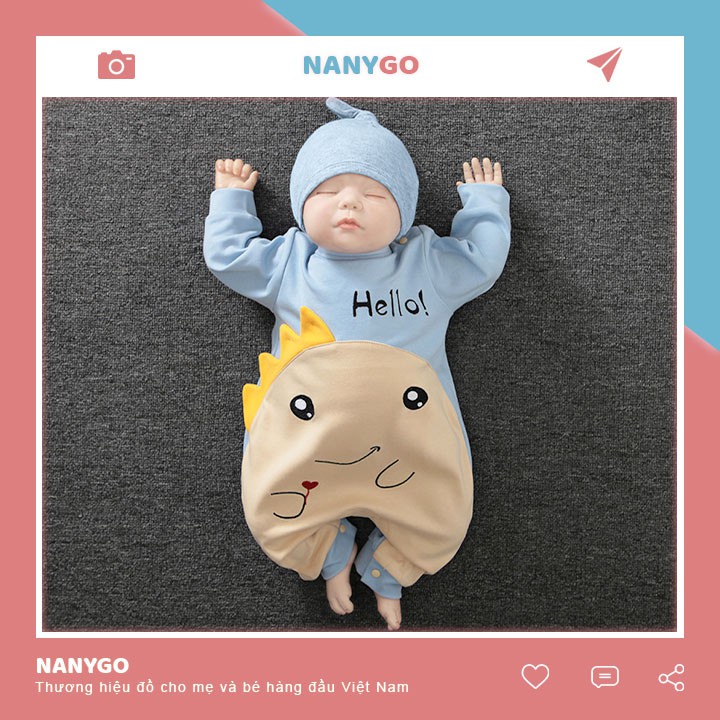 Quần Áo Trẻ Em Sơ Sinh Body Dài Tay Cho Bé Trai Bé Gái Chất Cotton Mềm Mịn Khủng Long Xanh