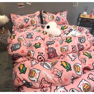 [Thanh lý hàng] Bộ Chăn Phao Ga Gối Poly Set 5 Món mẫu LỢN HỒNG