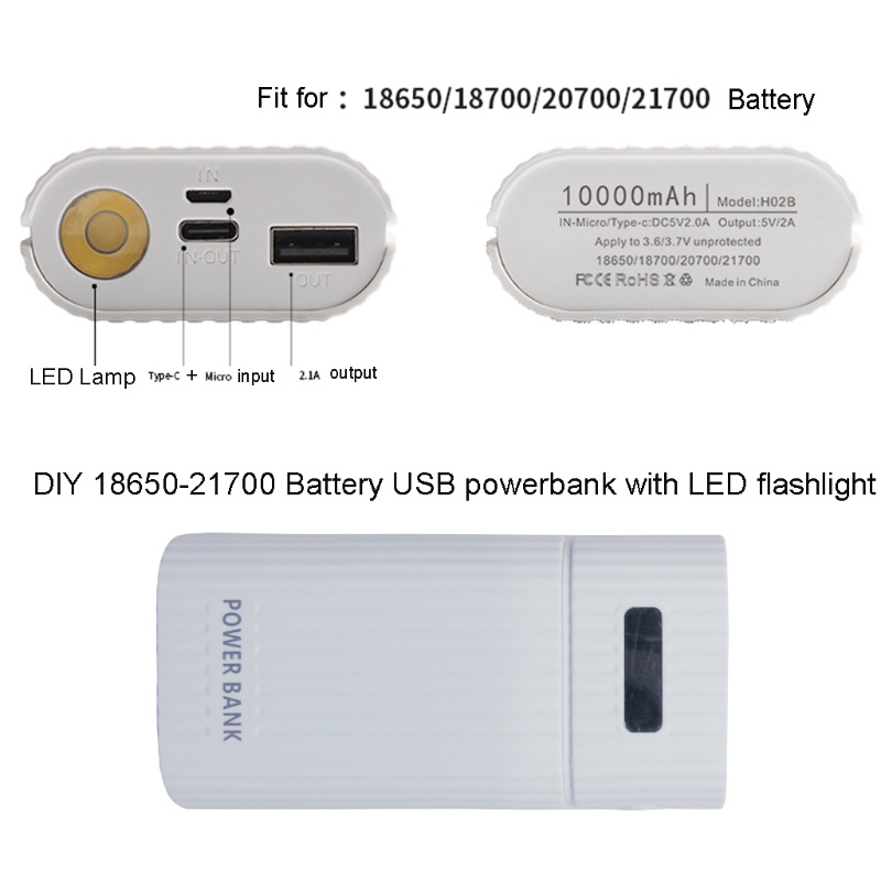 Sạc Dự Phòng 2 Pin 18650 21700 Có Đèn Led Và Đầu Ra Usb Diy