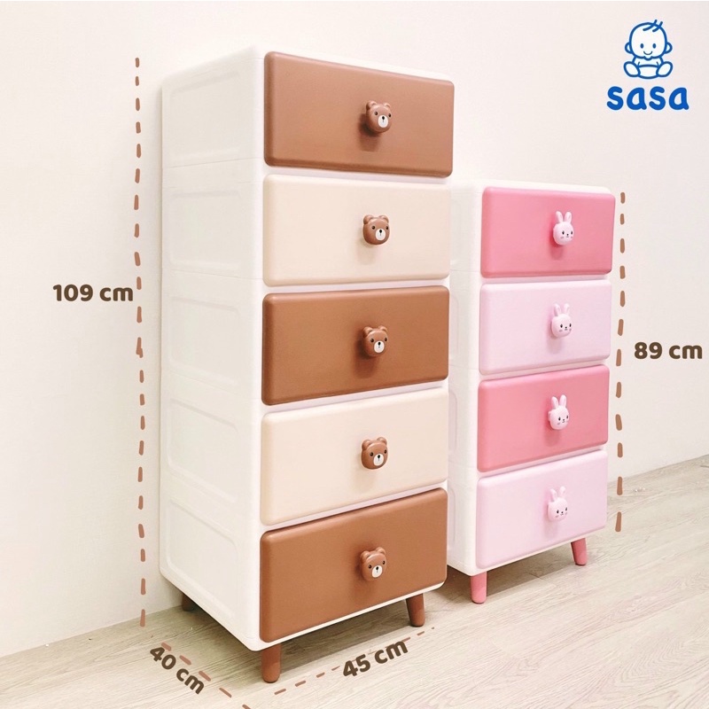 Tủ Nhựa Thỏ Hồng &amp; Gấu Nâu Size Lớn - Tủ đựng đồ cho bé Brown&amp;Cony 4 tầng, 5 tầng