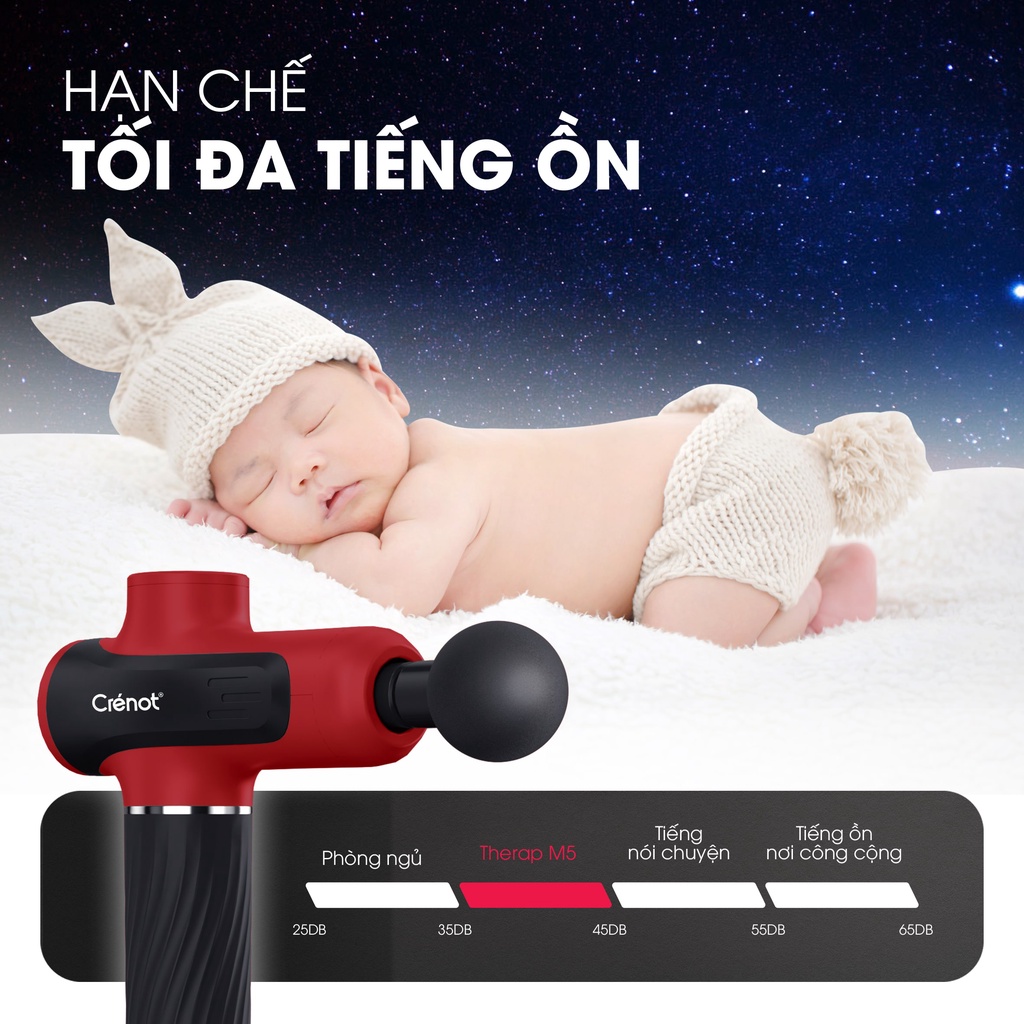 Súng massage cầm tay Crenot Therap M5 máy matxa thư giãn giảm đau nhức toàn thân với 6 đầu mát xa cao cấp và 20 cấp độ