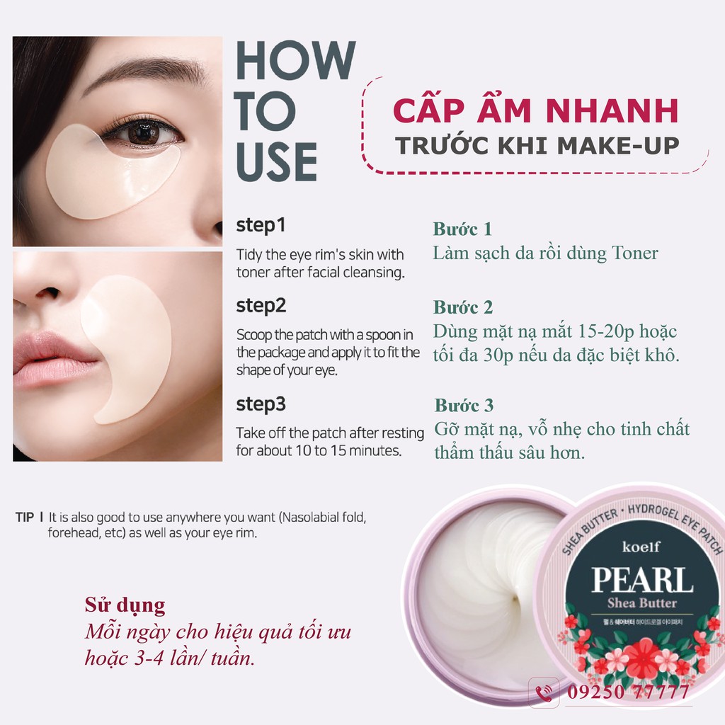 [Mặt nạ mắt] Dưỡng ẩm cấp tốc và giảm thâm cho da khô của Hàn Quốc Koeft PEARL & Shea Butter 1 hộp 60 miếng