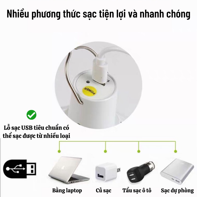 Bóng Đèn Tích Điện Bóng Đèn Led Sạc Tích Điện Đa Năng Bi 3 Chế Độ Sáng Đèn Led Akio