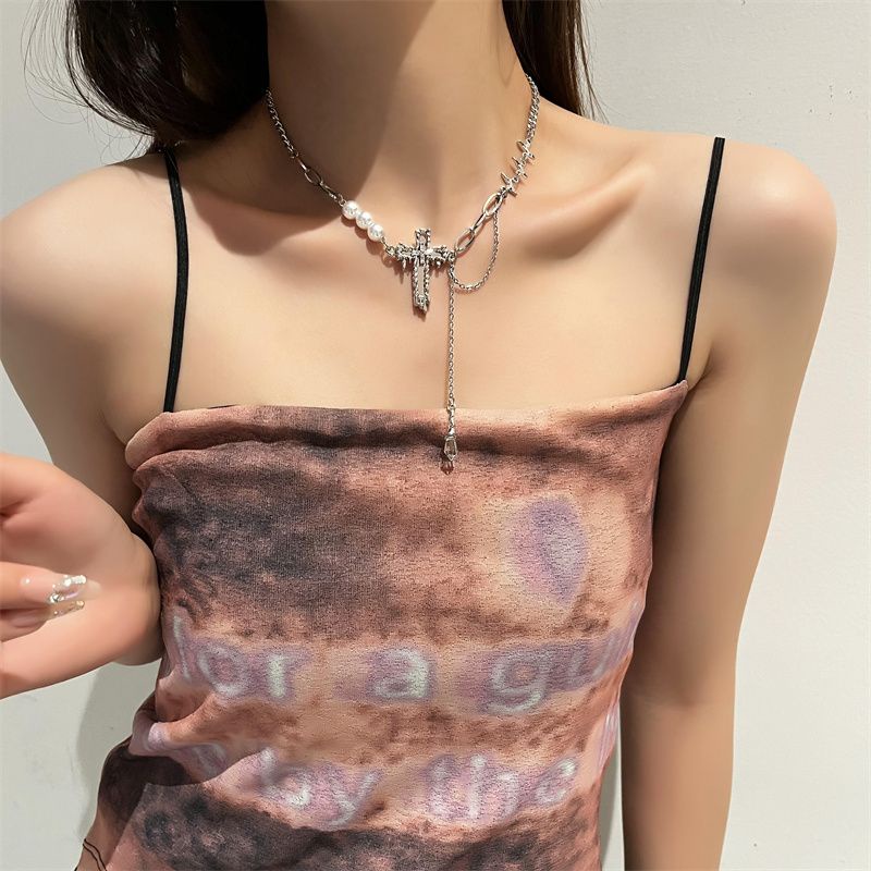 Dây Chuyền Mặt Đá Zircon Hình Giọt Nước Màu Hồng Phong Cách Hip Hop Cho Nữ