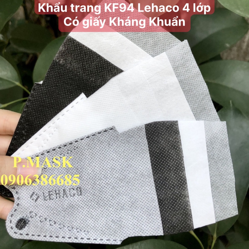 Khẩu trang KF94 Lehaco 4 lớp 10 cái/ túi - Khấu trang Lehaco 4D kháng khuẩn màu Trắng / Xám / Đen / Xanh / Hồng