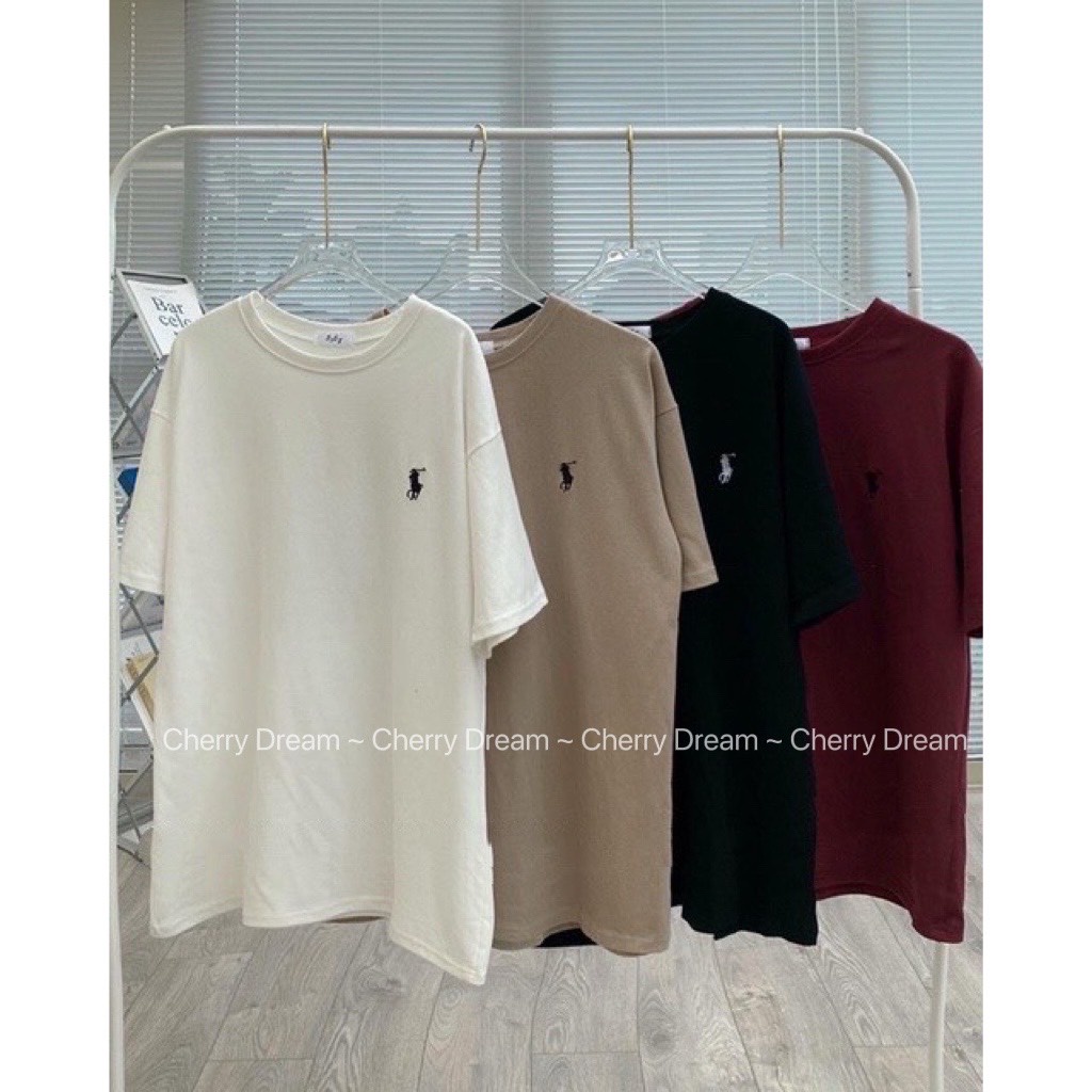 Áo phông oversize chất cotton tuyết thêu hình con ngựa, mặc đôi nam nữ mặc cực mát