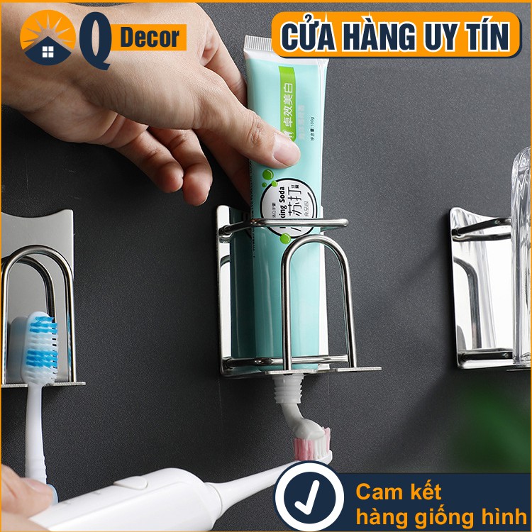 Kệ bàn chải đánh răng dán tường nhà tắm inox có khe để kem đánh răng và ly