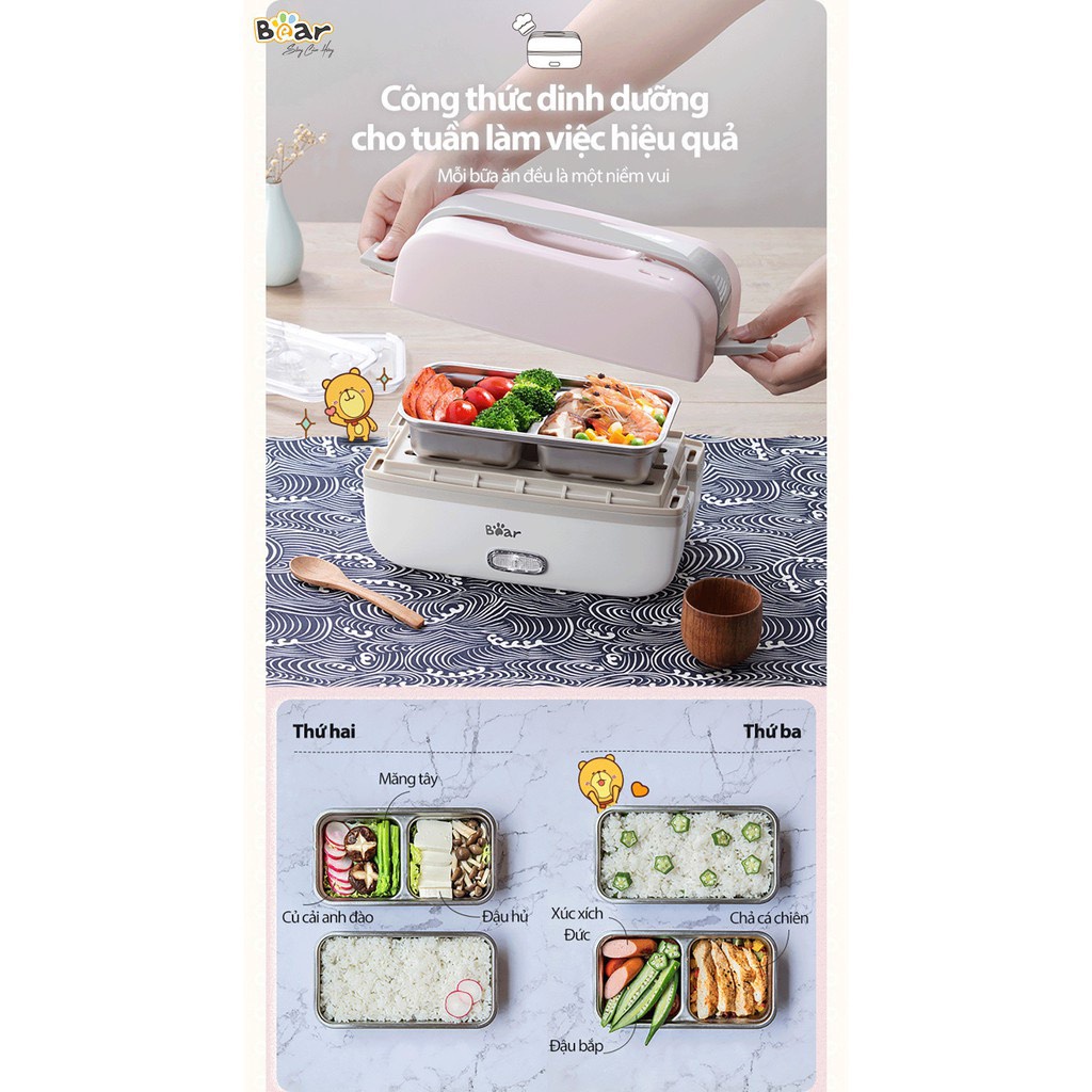 Hộp cơm cắm điện Bear, Hộp cơm giữ nhiệt Bear DFH-B10J2 thông mình chính hãng bảo hành 18 tháng