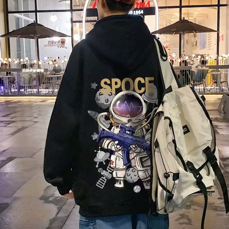 Áo Khoác Hoodie Cổ Tròn Tay Dài Dáng Rộng In Hình Phi Hành Gia Hoạt Hình Phong Cách Hip hop Hàn Quốc Thời Trang Mùa Thu Cho Cặp Đôi