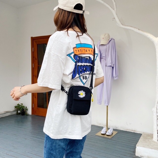 [RẺ VÔ ĐỊCH] Túi tote vải hoa cúc kiểu đeo chéo nam nữ unisex Hàn Quốc minibag