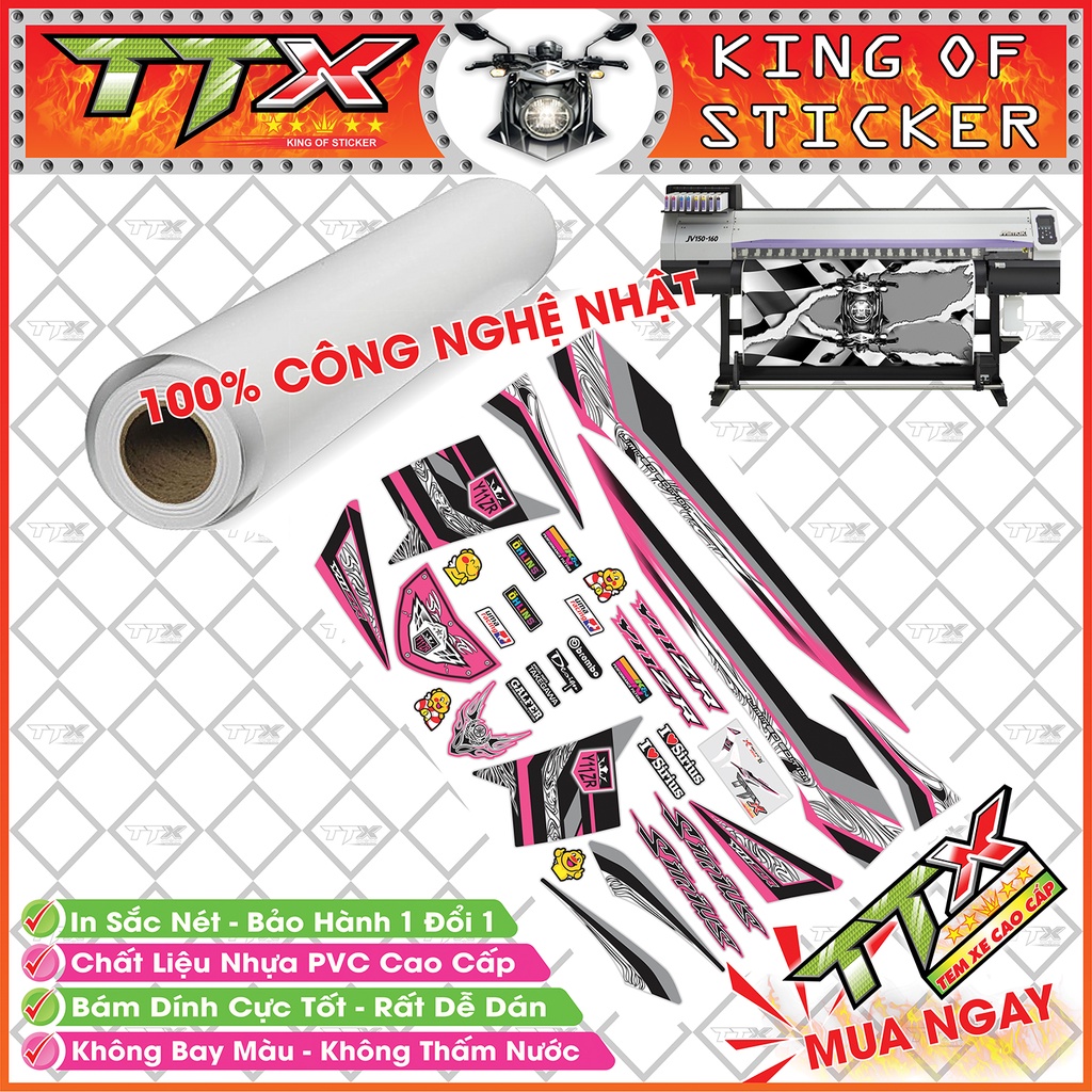 Tem Xe Sirius Hồng Xám Đen Y11ZR Siêu Đẹp - Tem Sirius Y11ZR Đen Xám Hồng Hót - Mẫu Team Sirius Hồng Xám Đen