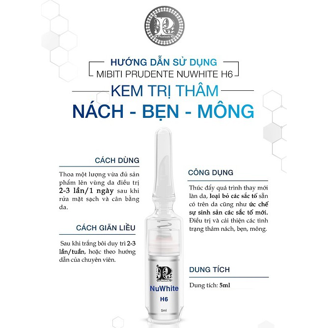 KEM GIẢM THÂM NÁM BẸN, NÁCH - MIBITI PRUDENTE NUWHITE H6 (5ml)