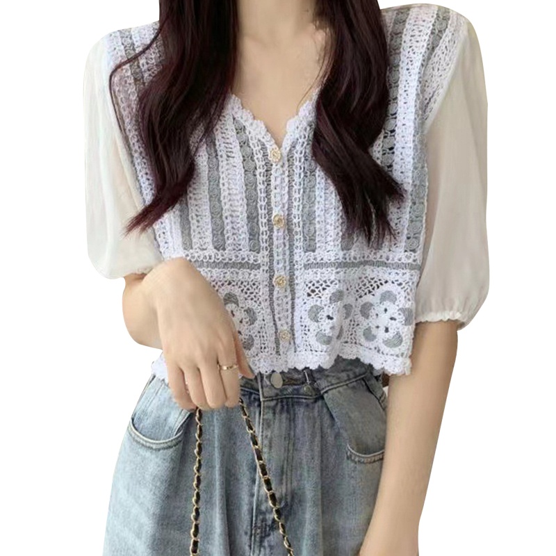 Áo Cardigan Cổ V Tay Phồng Ngọt Ngào Cho Nữ