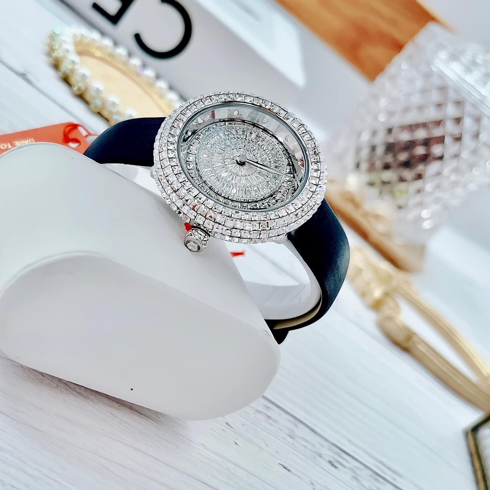 Đồng Hồ Nữ Davena 32091 Dây Da Xanh Đen Silver Chính Hãng 39mm