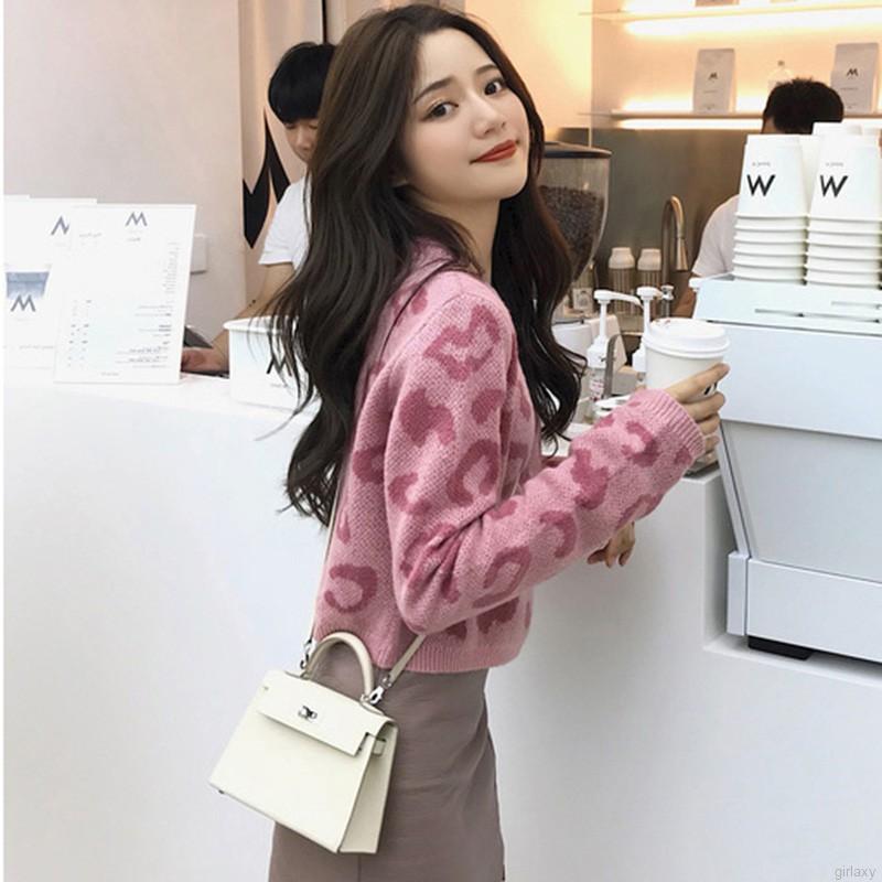 Áo Sweater Tay Dài Cổ Tròn Hoạ Tiết Da Báo Phong Cách Hàn Quốc Cho Nữ